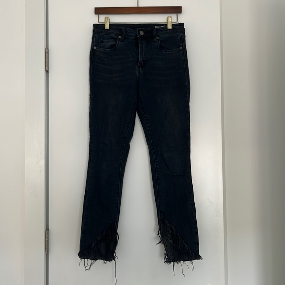 Blank NYC size 27 angled distress ankle dark wash jeans